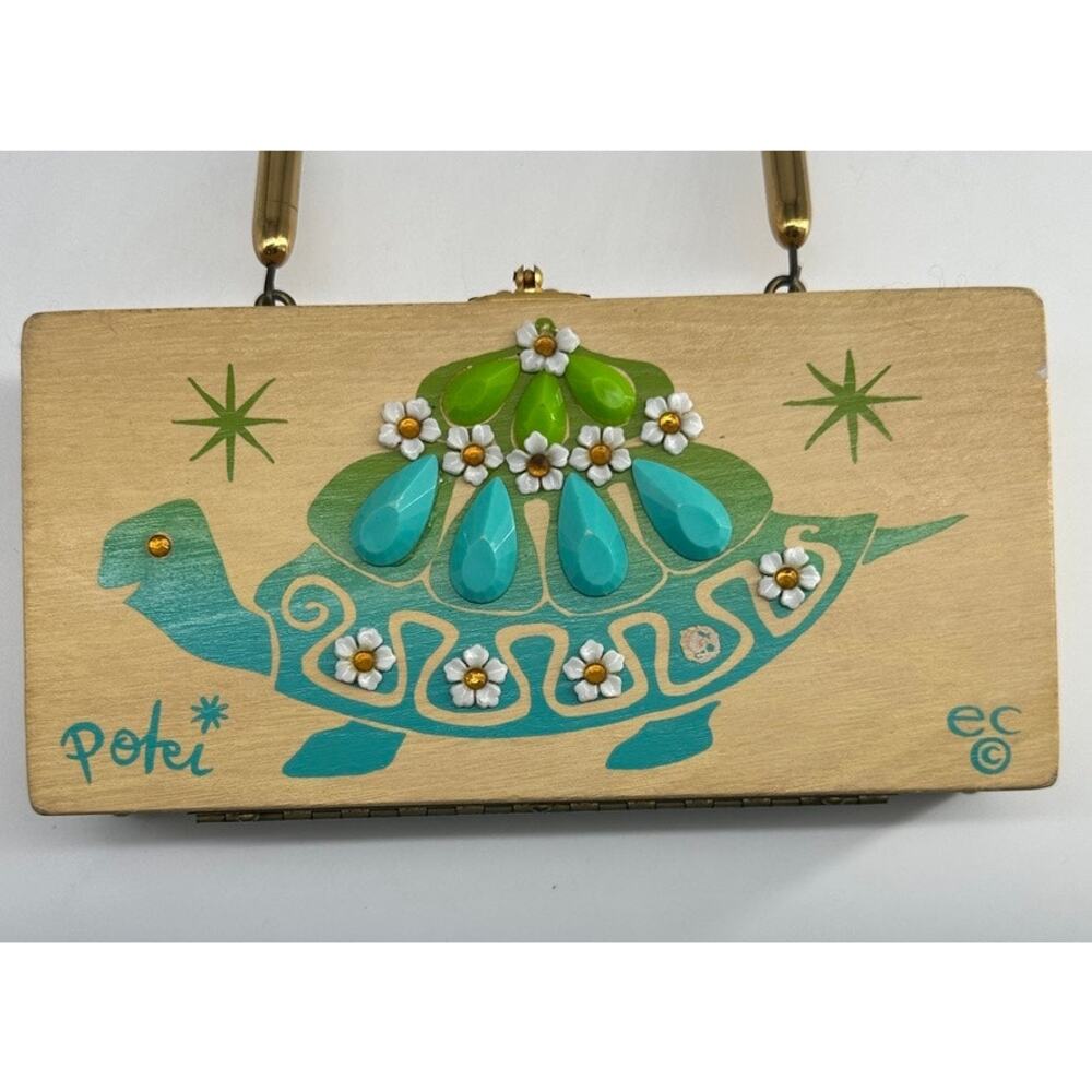 Vintage Enid Collins Poki Turtle Box Bag Mid Century Modern Wood Handbag - Picture 4 of 11